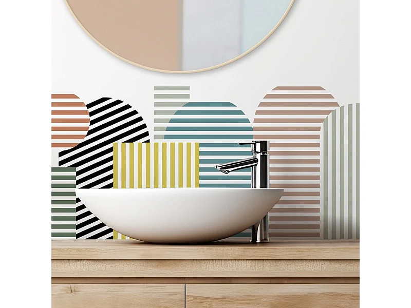 Crédence adhésive pour salle de bain en PVC design bleu 140x30 cm (en 2 bandeaux)