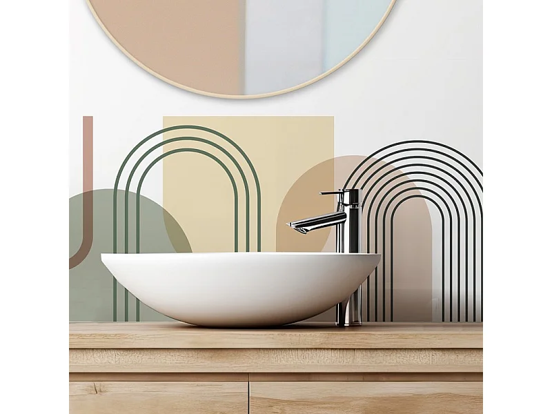 Crédence adhésive pour salle de bain en PVC design beige 140x30 cm (en 2 bandeaux)