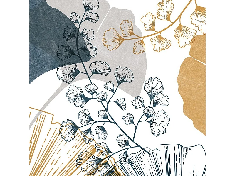 Crédence adhésive pour salle de bain en PVC floral doré et bleu 140x30 cm (en 2 bandeaux)