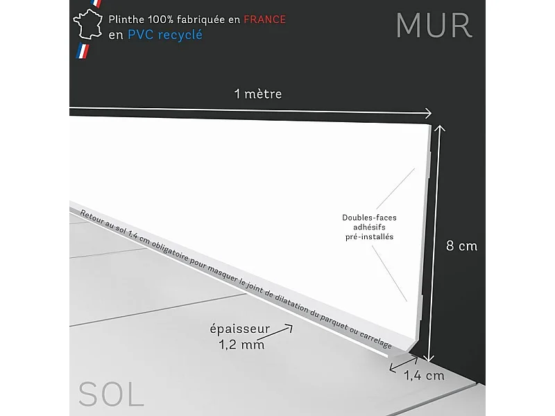 Plinthes PVC adhésives décoratives pour sol - Lot de 10 - 100x8 cm (10m) Jaune - Laiton Martelé