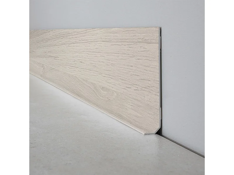 Plinthes PVC adhésives décoratives pour sol - Lot de 10 - 100x8 cm (10m) Blanc - Effet Bois Chêne Blanchi