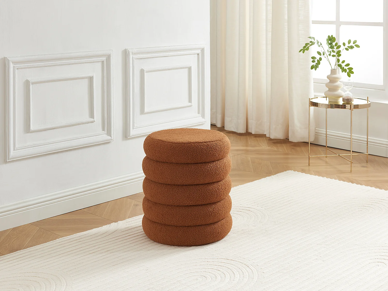 Pouf en tissu bouclette terracotta ECAMBI