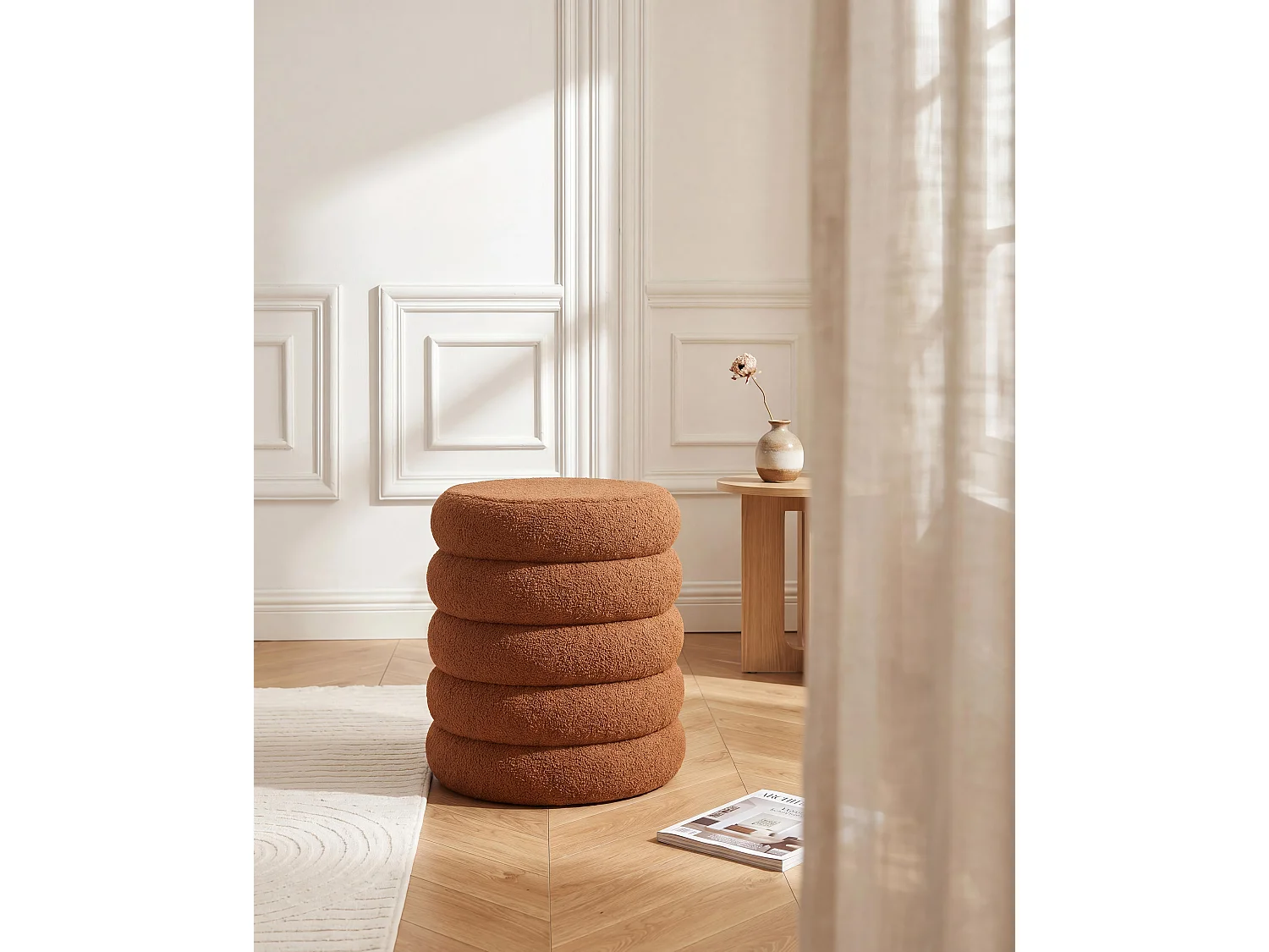 Hocker - Bouclé-Stoff - Terrakotta - ECAMBI
