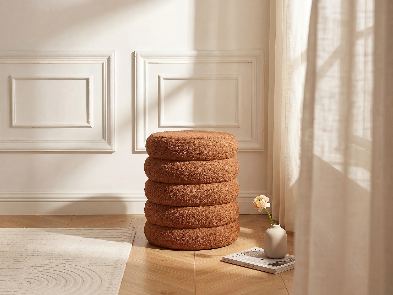 Hocker - Bouclé-Stoff - Terrakotta - ECAMBI