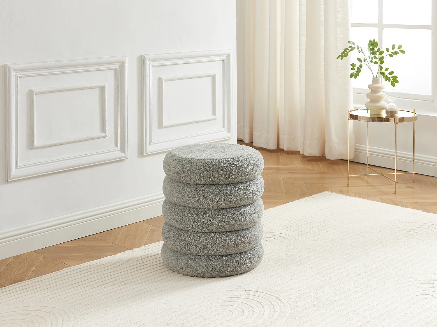 Pouf en tissu bouclette gris ECAMBI