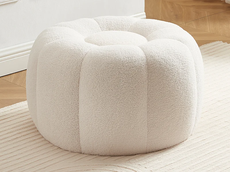 Pouf design fleur en tissu bouclette blanc DELPODA