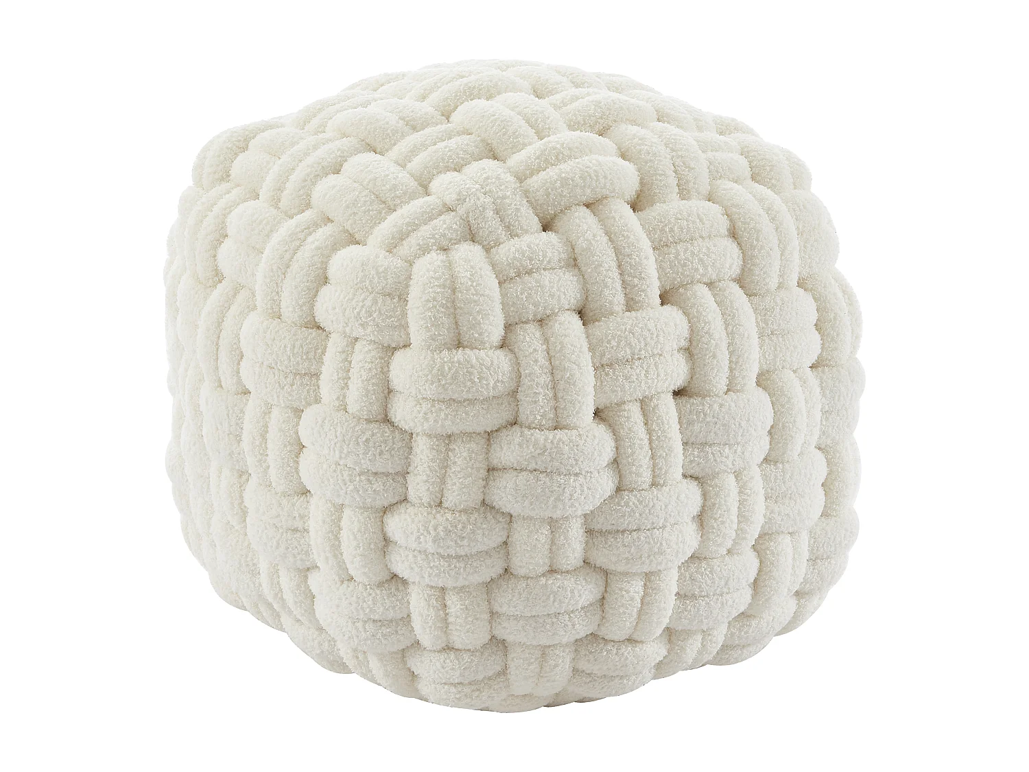 Pouf design noeud en tissu bouclette blanc NOBAO