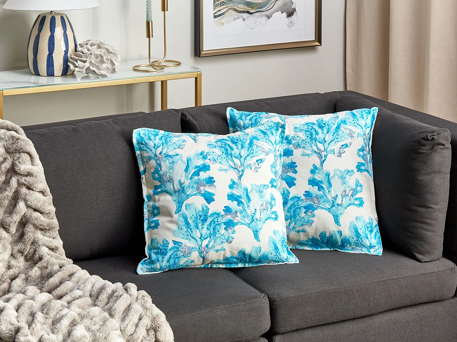Set di 2 cuscini ROCKWEED Cotone 45 x 45 cm Blu Trama floreale