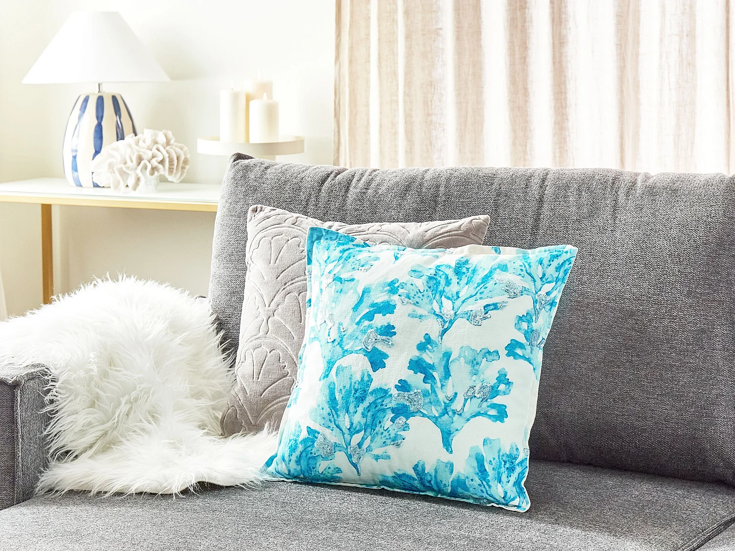 Coussin ROCKWEED Coton 45 x 45 cm Blanc Motif floral