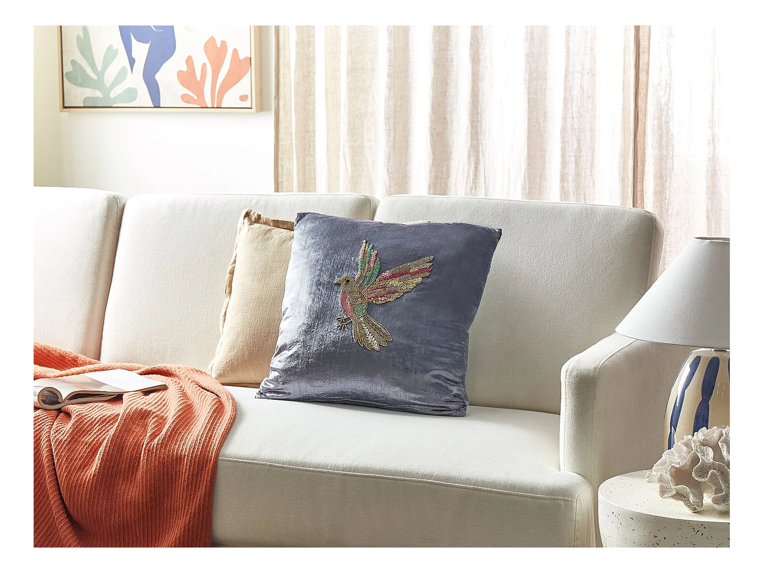Coussin RUELLIA Velours 45 x 45 cm Gris Motif animal