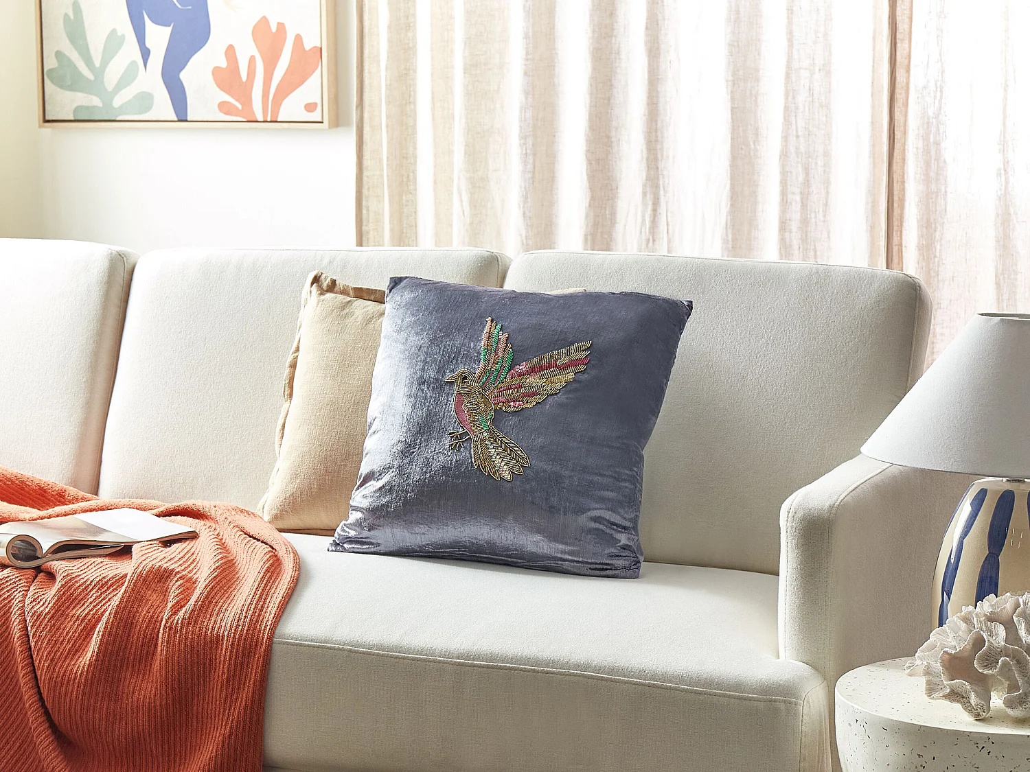 Coussin RUELLIA Velours 45 x 45 cm Gris Motif animal