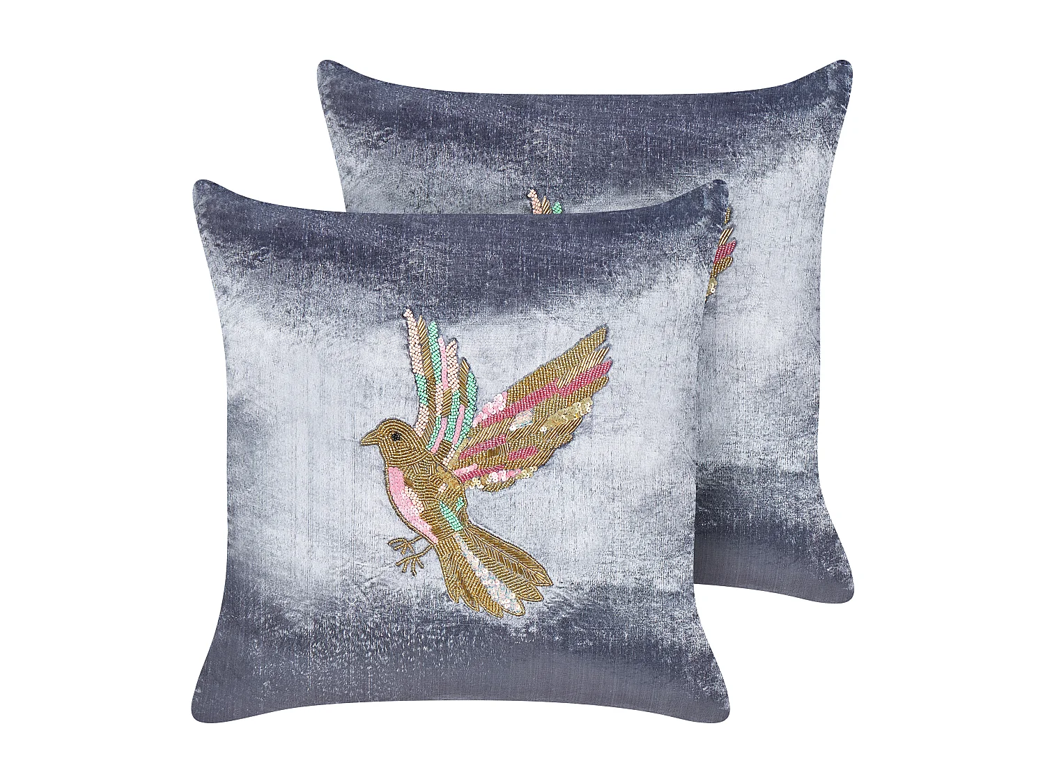 Dekokissen 2er Set Samtstoff grau / bunt 45 x 45 cm Vogelmotiv Modern Ruellia