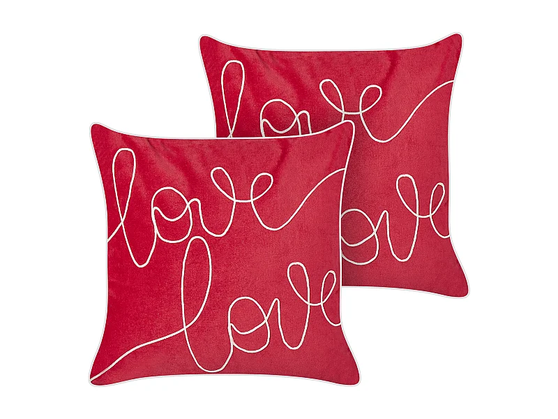 Lot de 2 coussins décoratifs SIDERASIS Velours 45 x 45 cm Rouge Texte