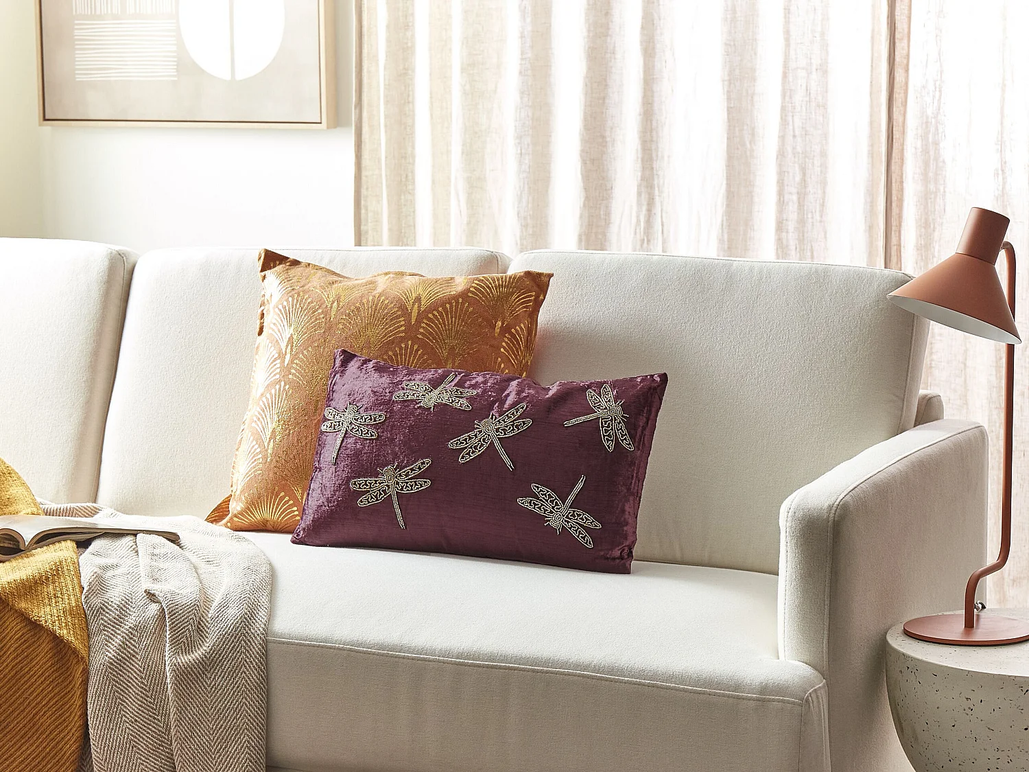 Coussin DAYLILY Velours 30 x 50 cm Violet Motif animal