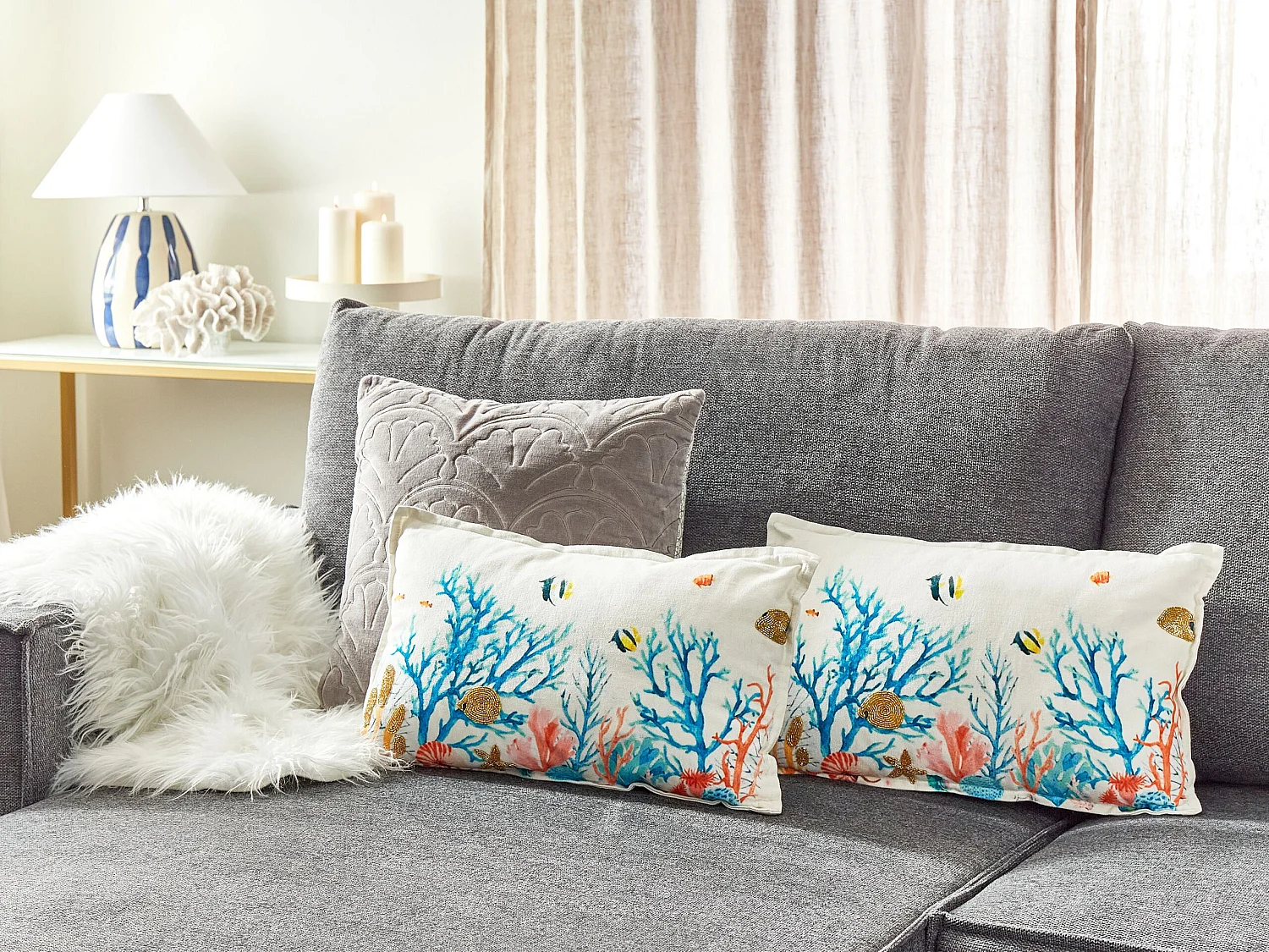 Lot de 2 coussins décoratifs EELGRASS Coton 30 x 50 cm Multicolore Motif animal