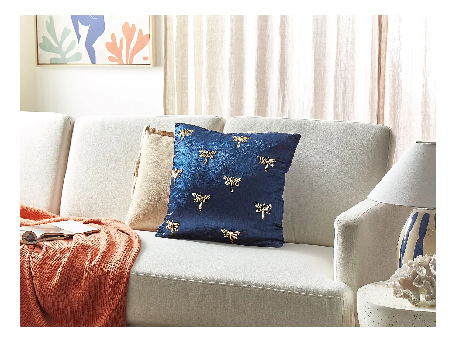 Dekokissen BLUESTEM Samtstoff 45 x 45 cm Marineblau Tiermuster