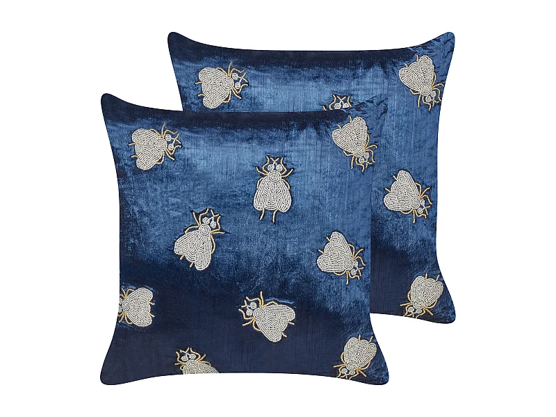 Set van 2 decoratieve kussens PENTAS Fluweel 45 x 45 cm Marineblauw Dierenprint