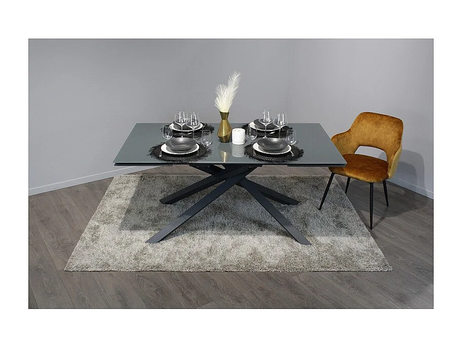 Table extensible 160 à 240 cm plateau en verre gris pieds étoile - ESTRELLA
