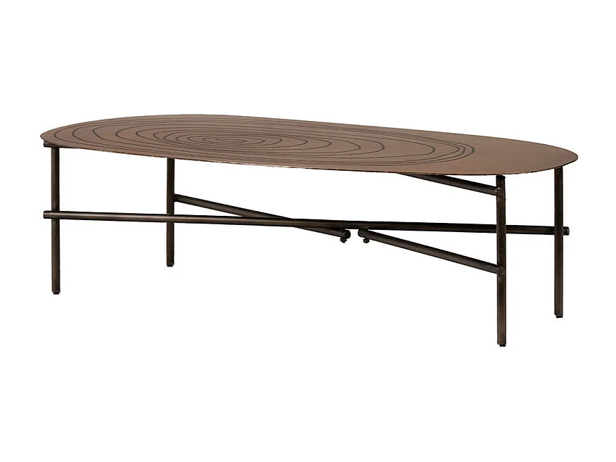 Table basse L. 120 cm plateau métal cuivré et pieds métal noir - FINN