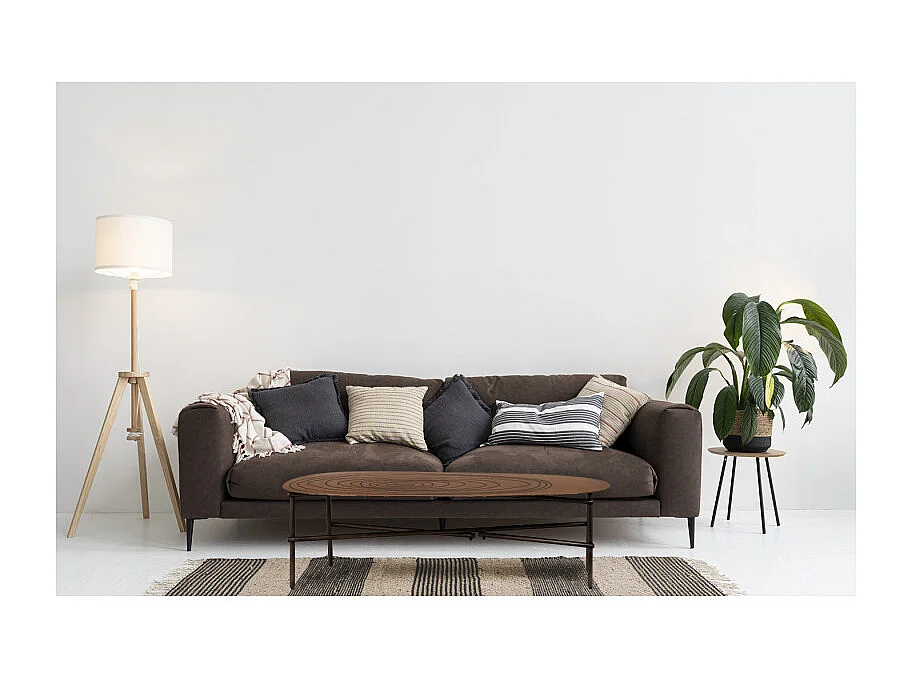 Table basse L. 120 cm plateau métal cuivré et pieds métal noir - FINN