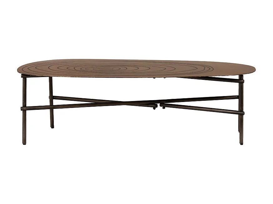 Table basse L. 120 cm plateau métal cuivré et pieds métal noir - FINN