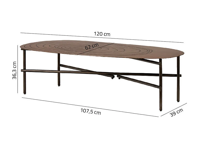 Table basse L. 120 cm plateau métal cuivré et pieds métal noir - FINN