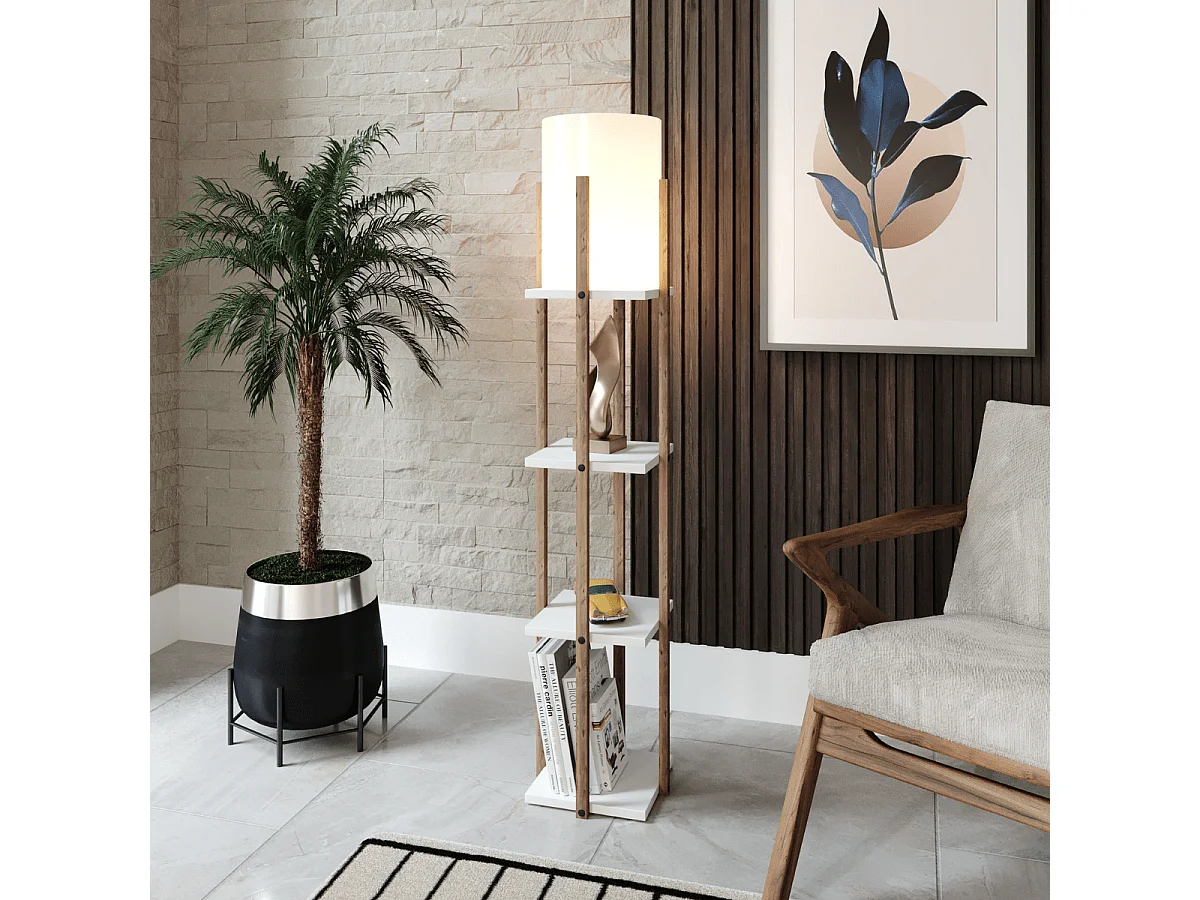 Lampe avec 3 étagères carrées H135 cm - NORA