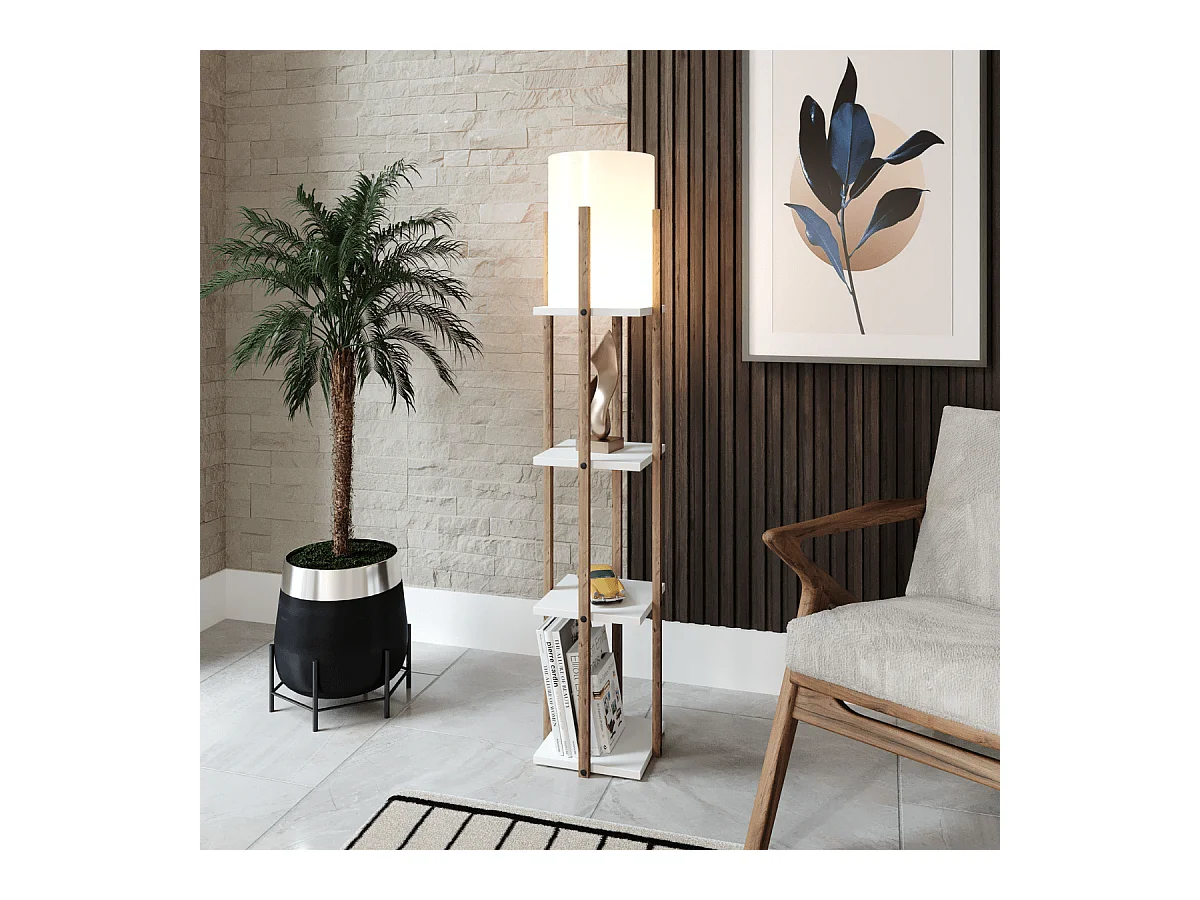 Lampe avec 3 étagères carrées H135 cm - NORA