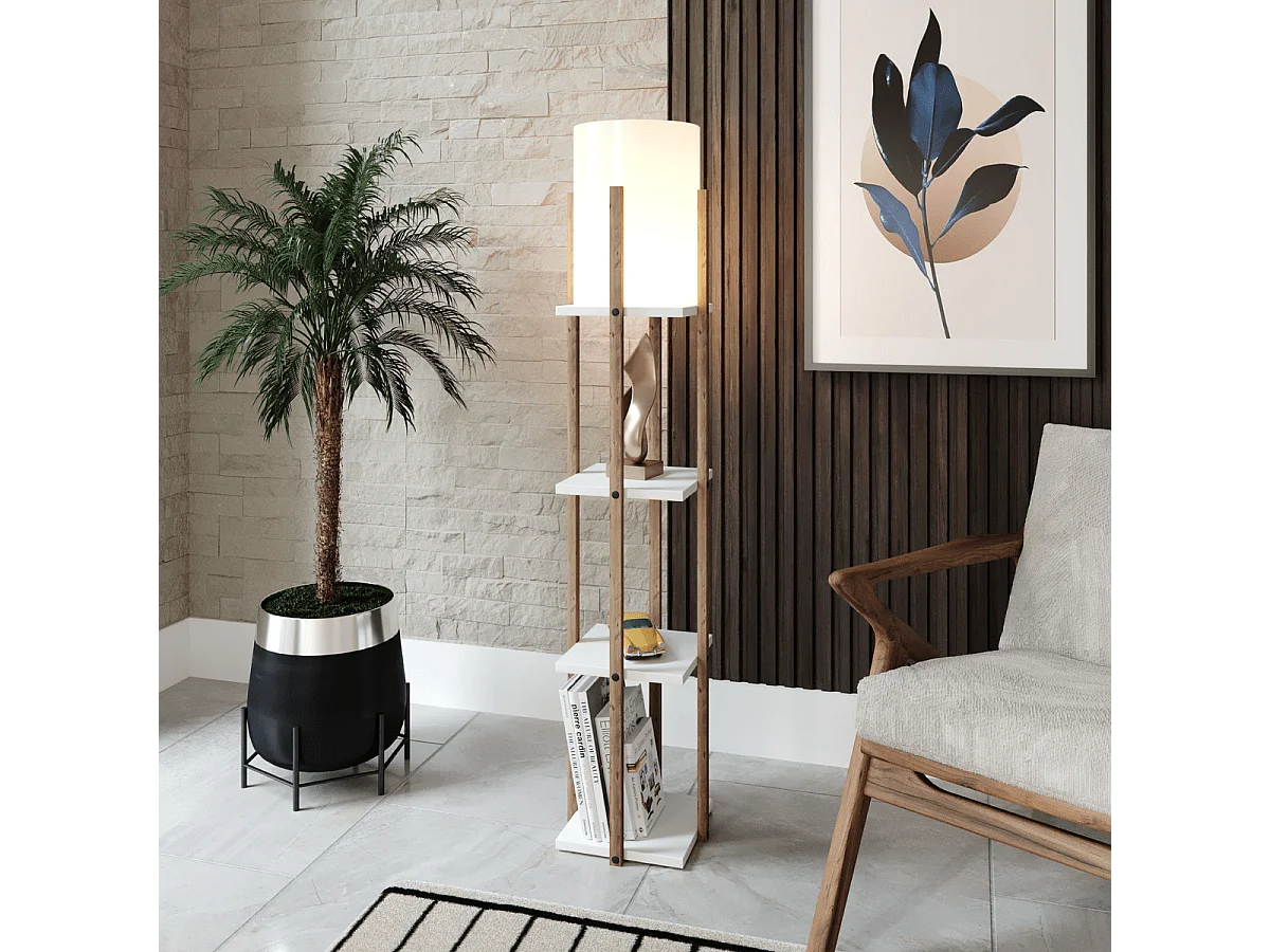 Lampe avec 3 étagères carrées H135 cm - NORA