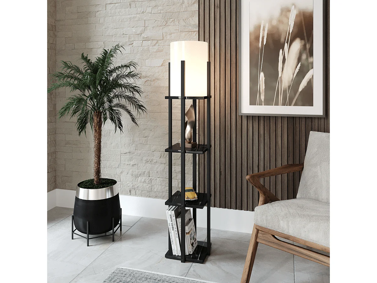 Lampe avec 3 étagères carrées H135 cm - NORA