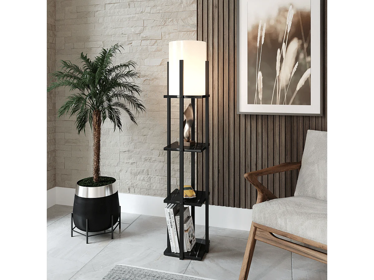 Lampe avec 3 étagères carrées H135 cm - NORA