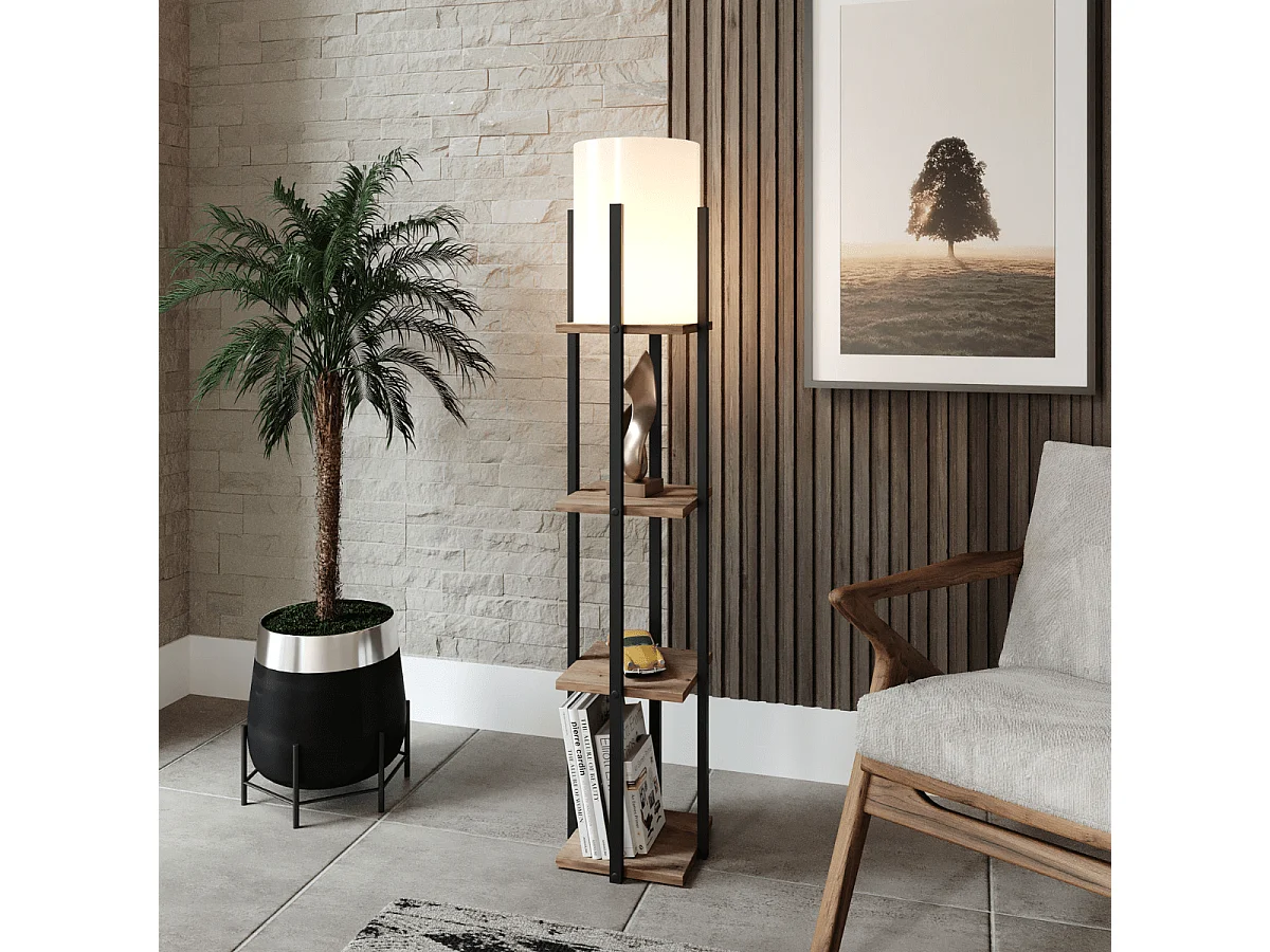 Lampe avec 3 étagères carrées H135 cm - NORA