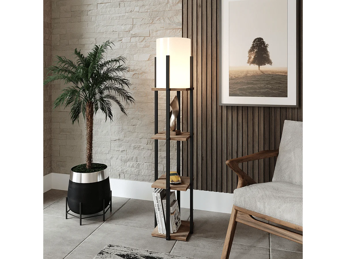 Lampe avec 3 étagères carrées H135 cm - NORA