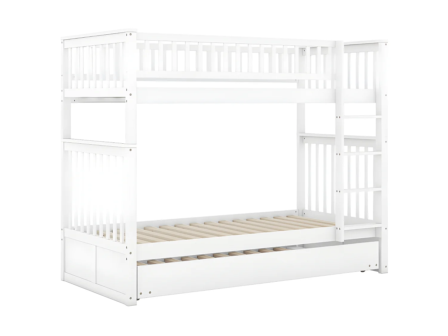 Letto a castello 2x90x200 cm con letto estraibile 90x190 cm - con sponda e scala - Bianco