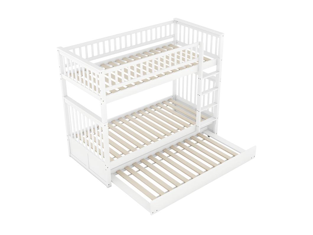 Litera 2x90x200cm con cama nido 90x190cm - con barandilla y escalera - Blanco