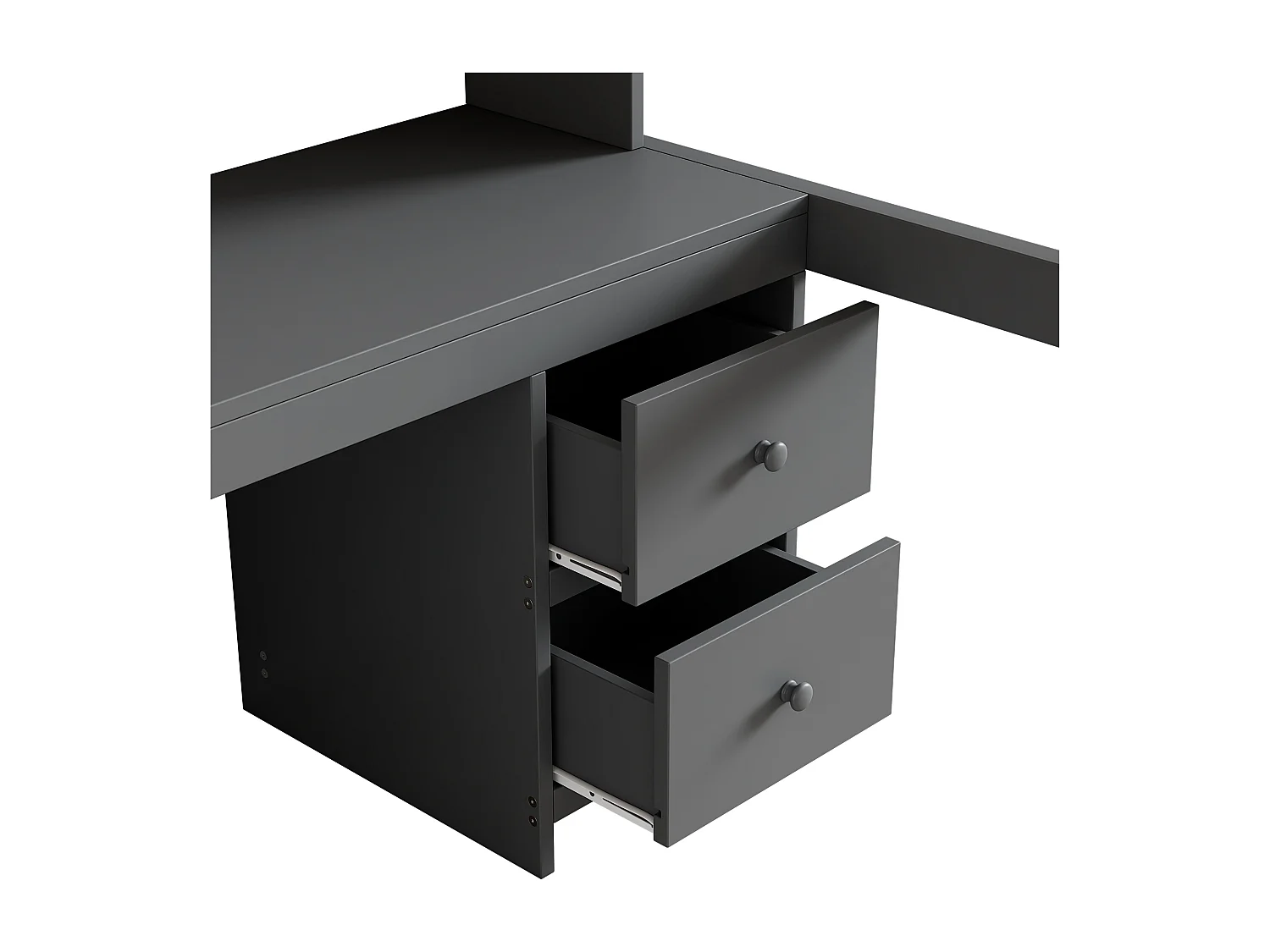 Lit mezzanine 90x200cm - avec bureau et 2 commodes - en pin massif et MDF - Gris