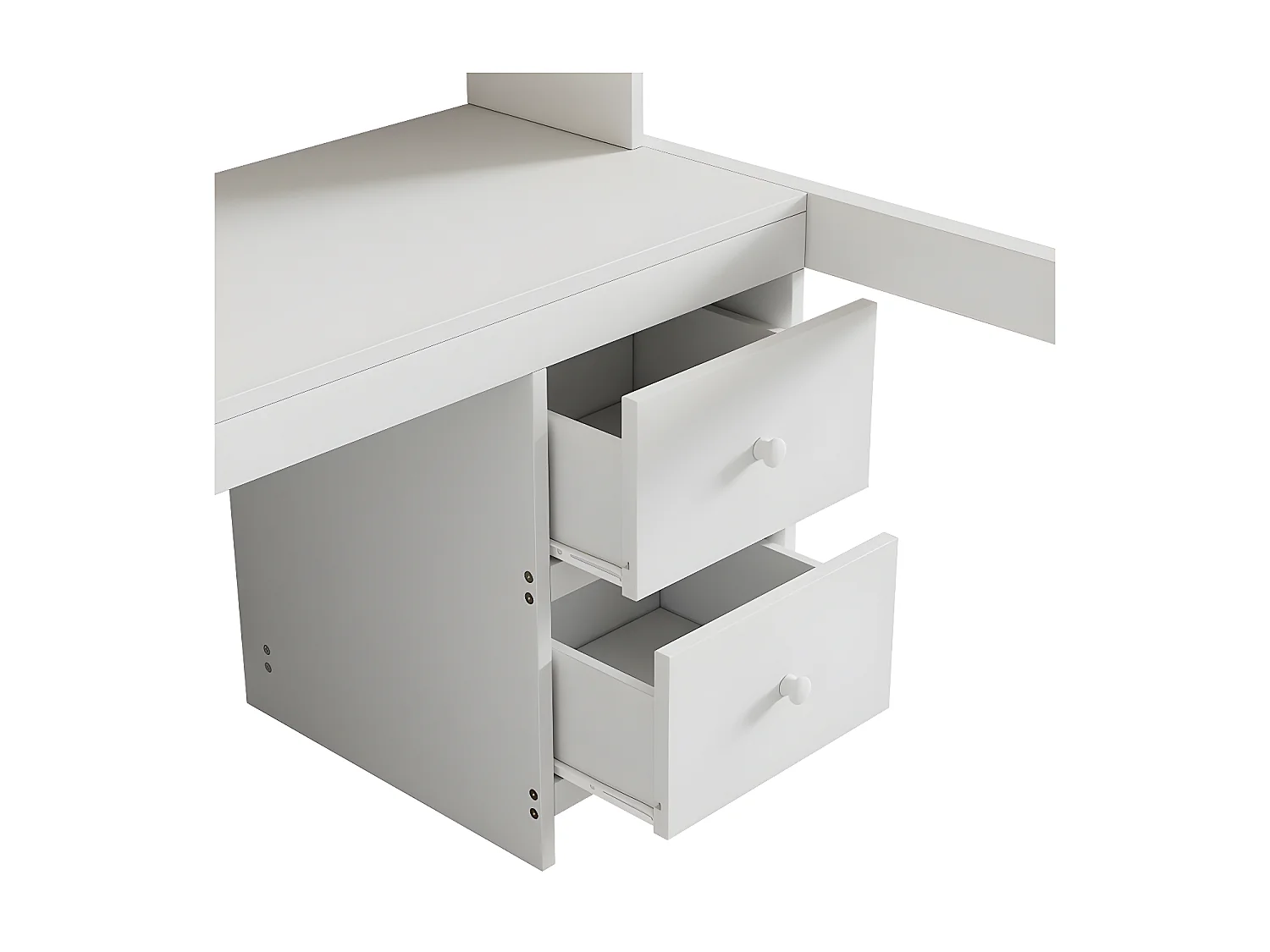 Lit mezzanine 90x200cm - avec bureau et 2 commodes - en pin massif et MDF - Blanc