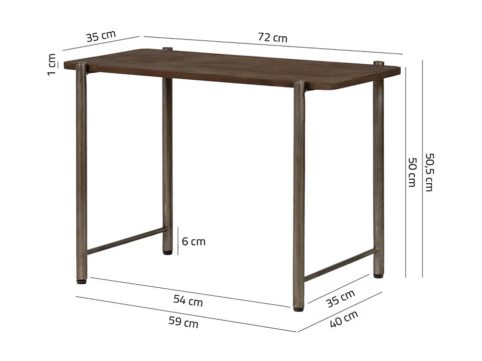 Table basse L. 72 cm plateau effet martelé et pieds en métal - BUTCH