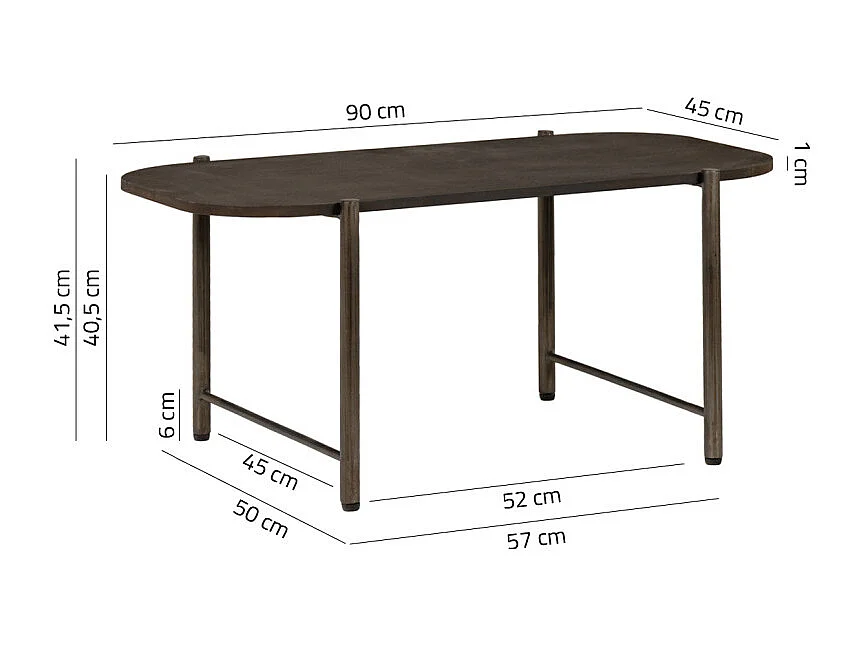 Table basse L. 90 cm plateau effet martelé et pieds métal gris - DIRTY