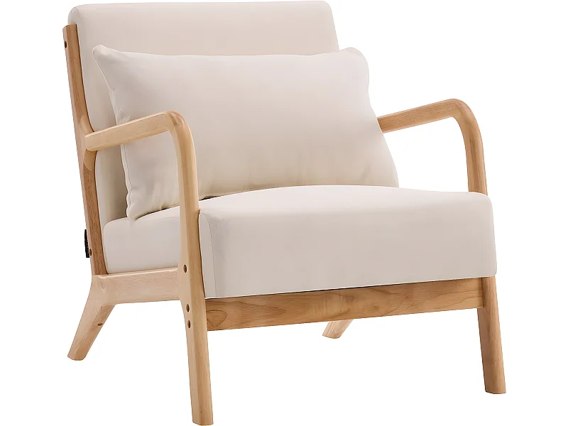 Fauteuil "Clinton" en bois style scandinave - Lin - Beige