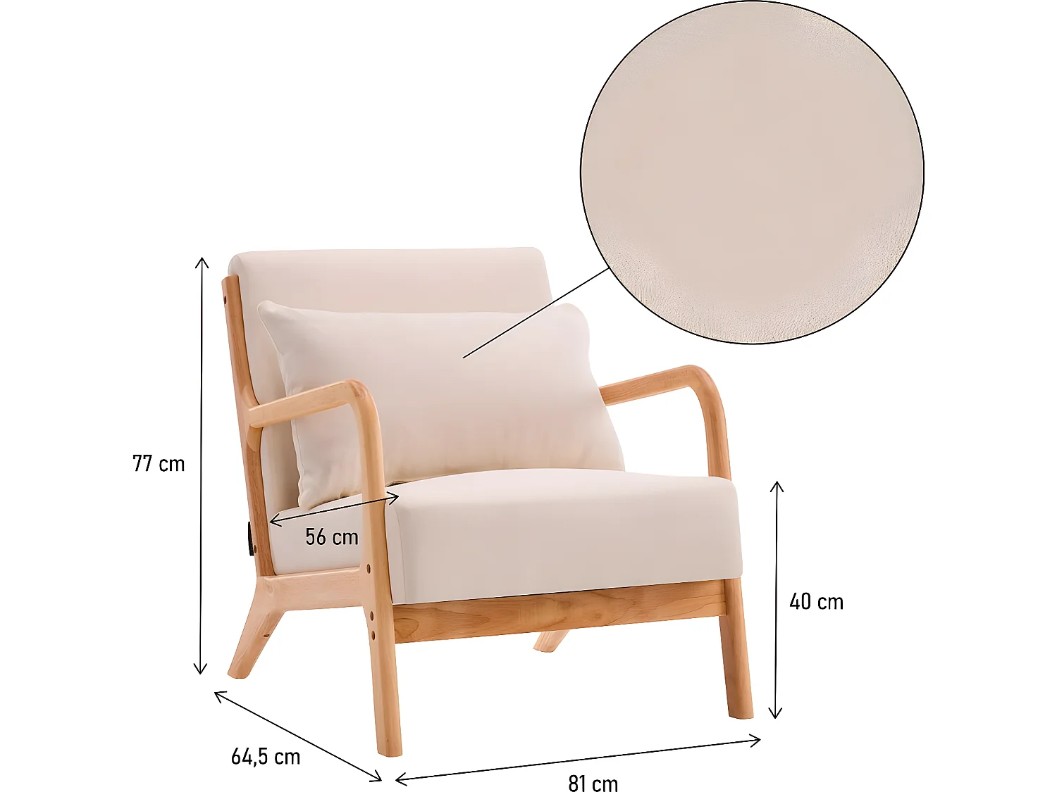 Fauteuil "Clinton" en bois style scandinave - Lin - Beige