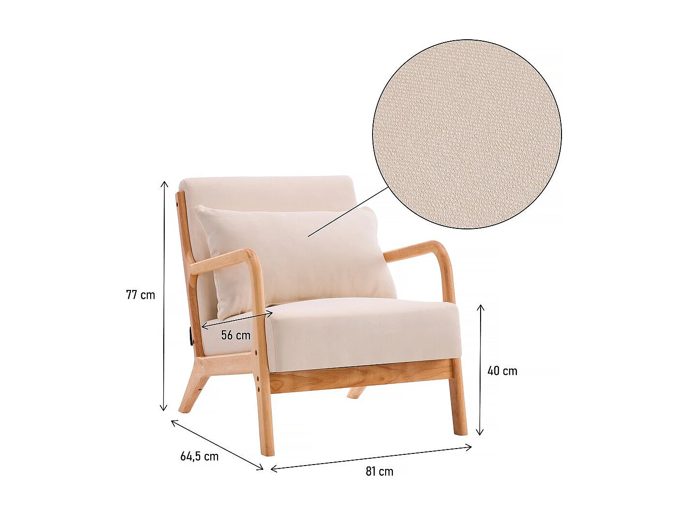 Fauteuil "Clinton" en bois style scandinave - Lin - Beige