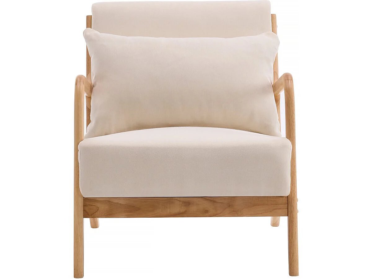 Fauteuil "Clinton" en bois style scandinave - Lin - Beige