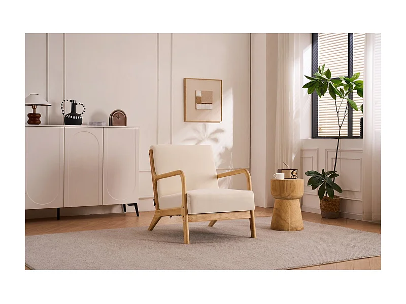 Fauteuil "Clinton" en bois style scandinave - Lin - Beige