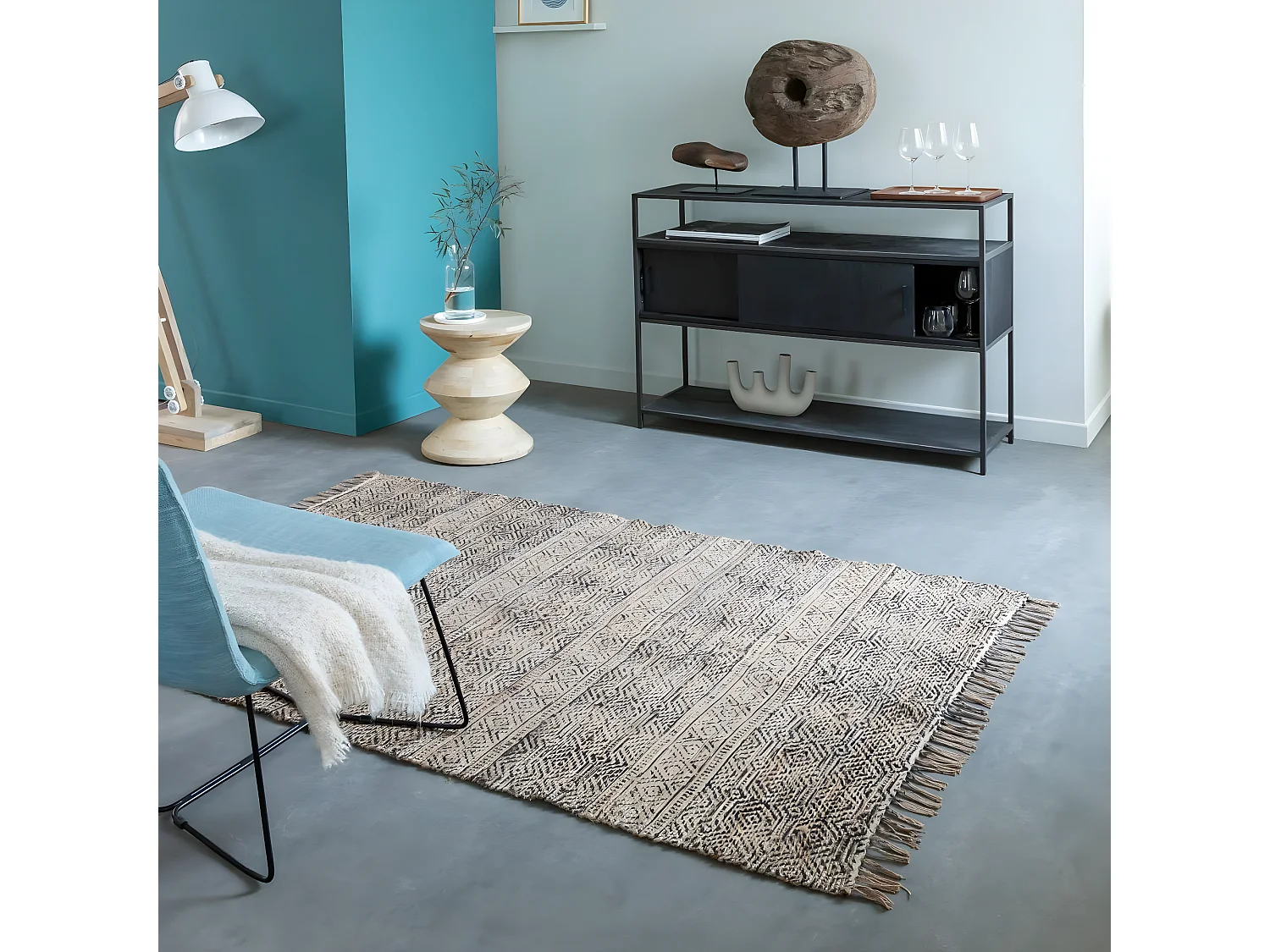Tapis en jute et coton Antonia