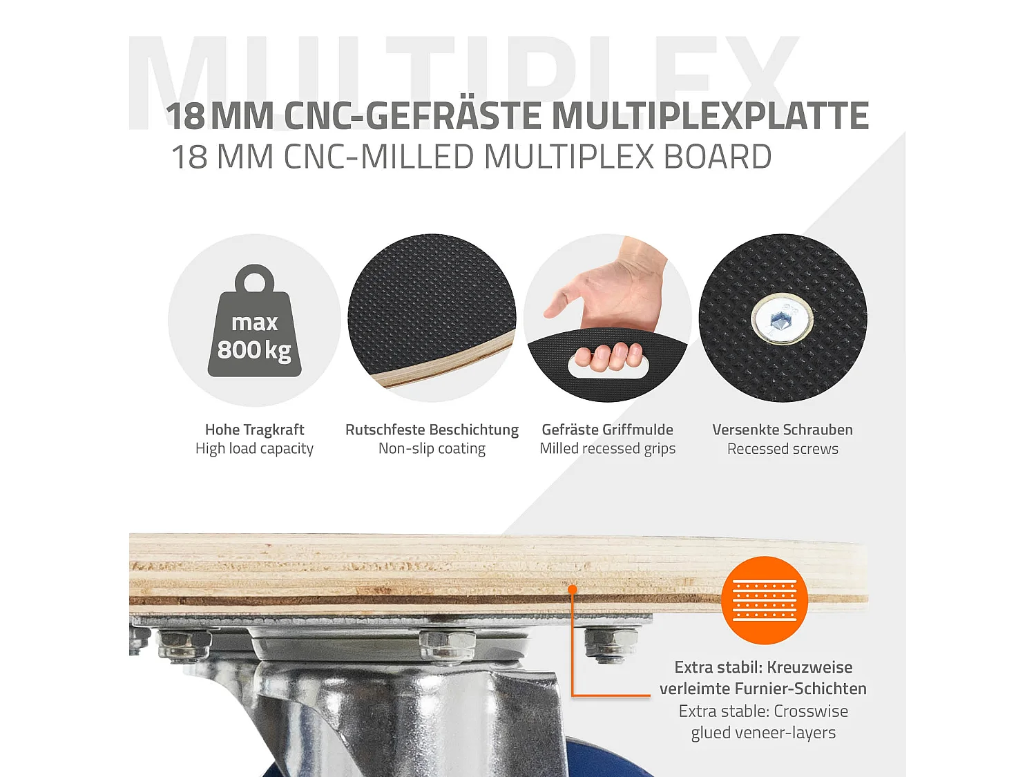 Carrello per mobili Carrello da trasporto rotondo con 2 freni Ø 87 cm fino a 800