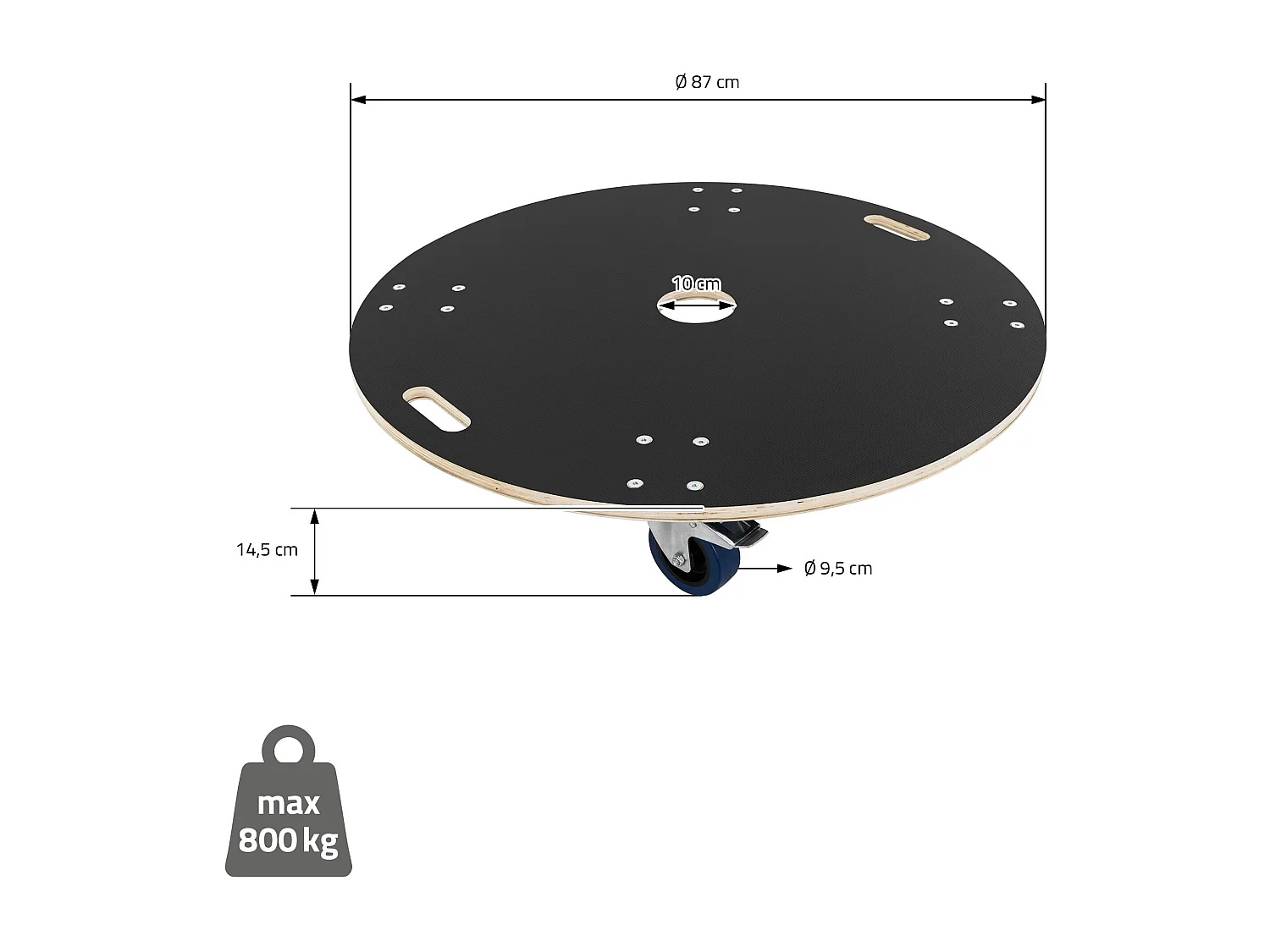 Carrello per mobili Carrello da trasporto rotondo con 2 freni Ø 87 cm fino a 800