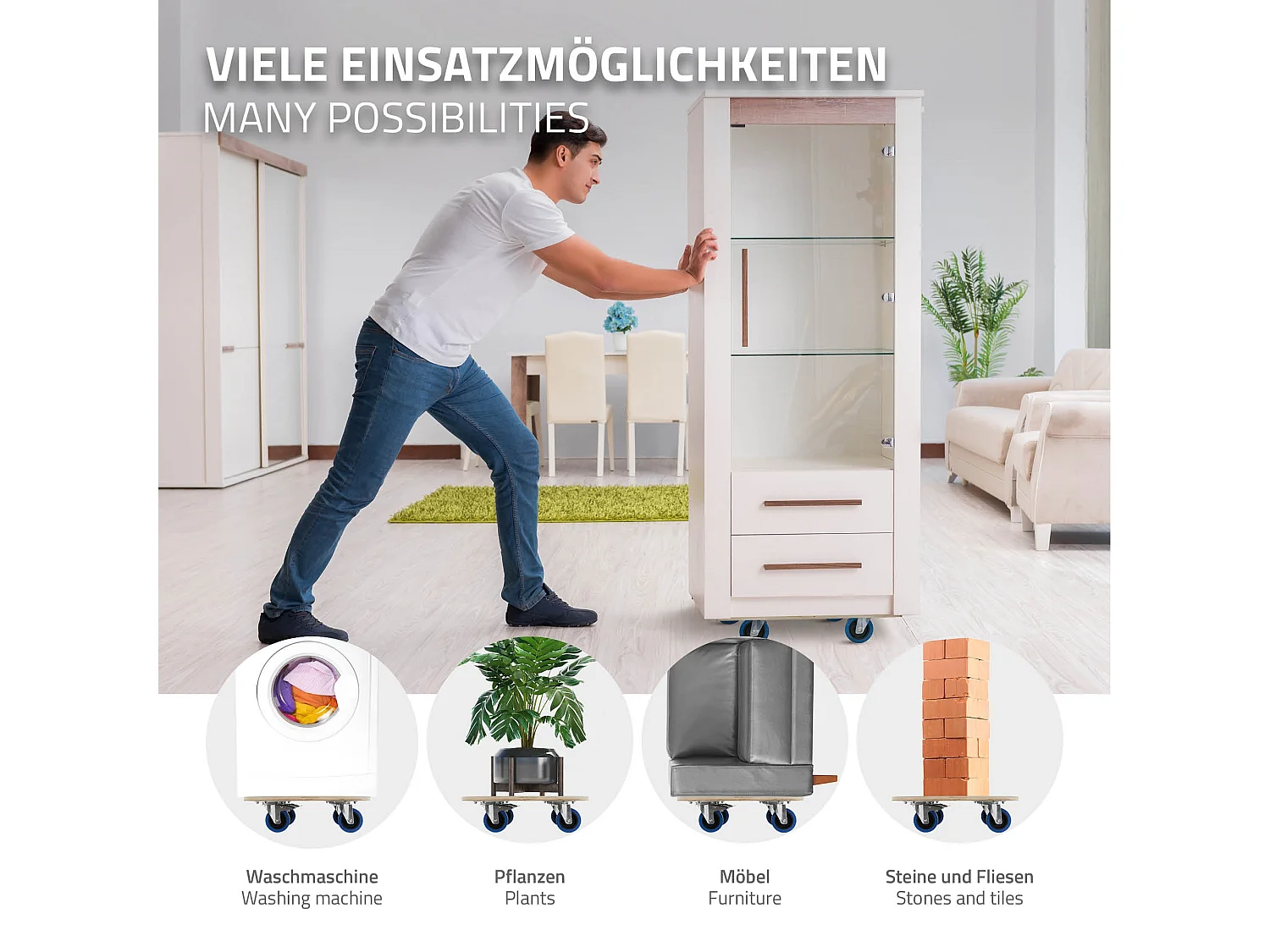 Carrello per mobili Carrello da trasporto rotondo con 2 freni Ø 87 cm fino a 800