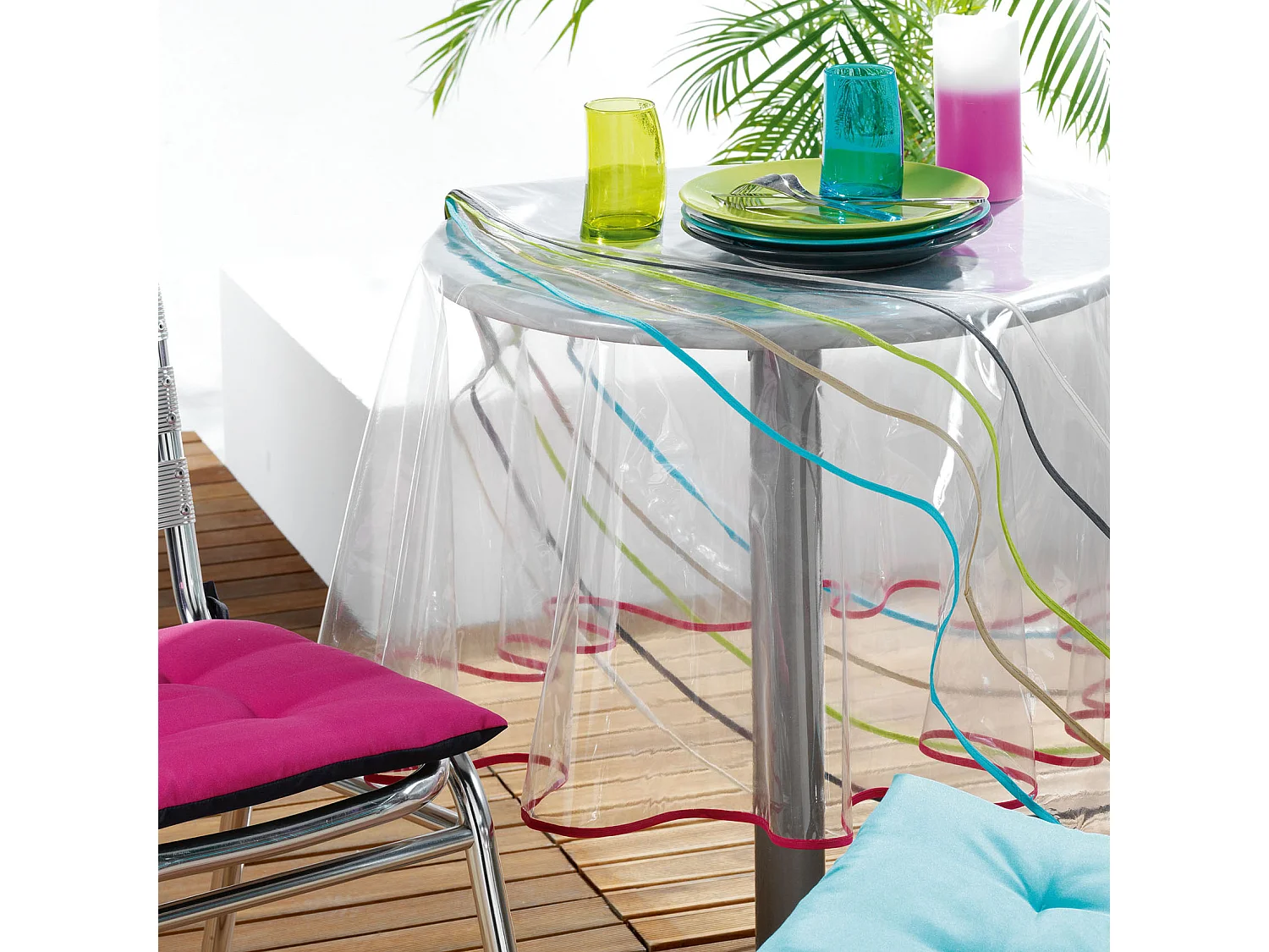 Nappe Ronde Cristal "Garden" 180cm Transparent & Taupe