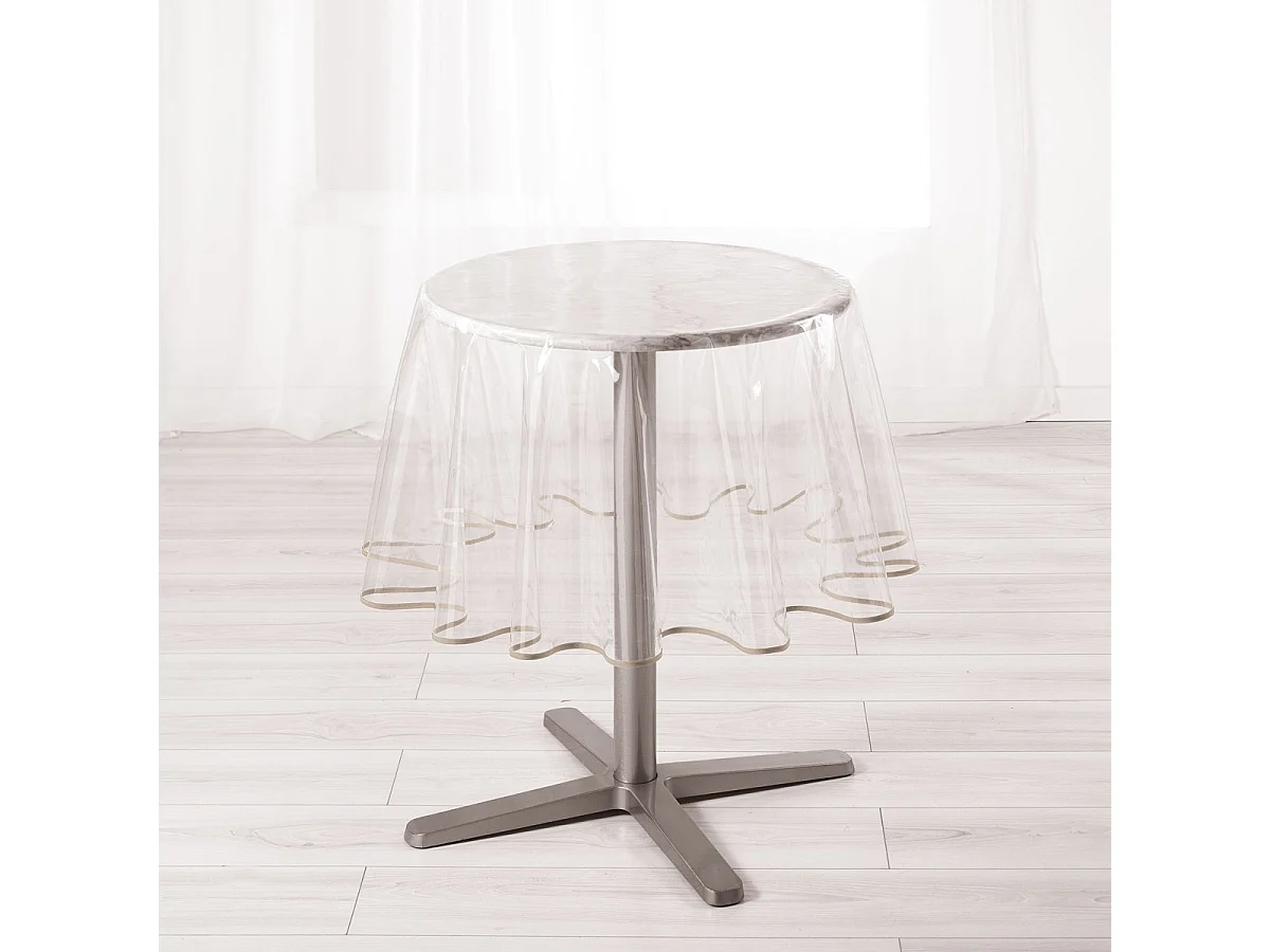 Nappe Ronde Cristal "Garden" 180cm Transparent & Taupe